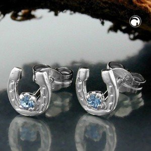 Ohrstecker Hufeisen Glas-blau 925 Sterlingsilber