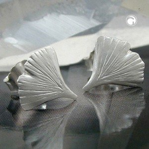 Ohrstecker 9mm Ginkgoblatt matt 925 Sterlingsilber