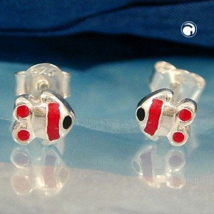 Ohrstecker Fisch rot-schwarz 925 Sterlingsilber