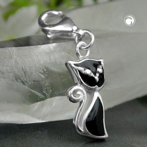 Anhänger Charm schwarze Katze 925 Sterlingsilber