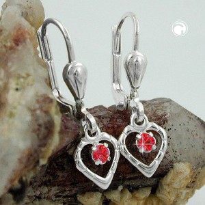 Ohrring Herz Glasstein rot 925 Sterlingsilber