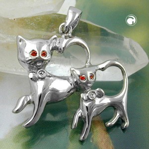 Anhänger 2 Katzen rhodiniert 925 Sterlingsilber