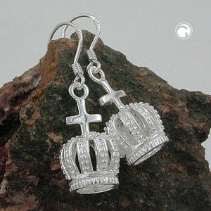 Ohrhaken Krone mit Kreuz 925 Sterlingsilber