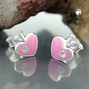 Ohrstecker Herz pink 925 Sterlingsilber