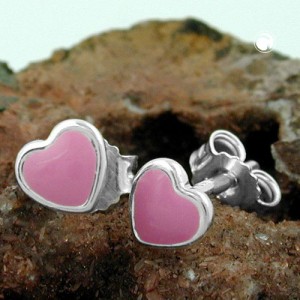 Ohrstecker kleines Herz rosa 925 Sterlingsilber