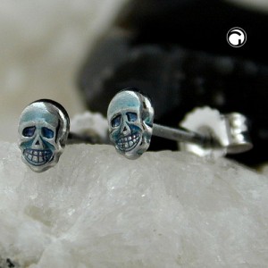 Ohrstecker Totenkopf geschwärzt 925 Sterlingsilber