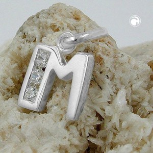 Anhänger Buchstabe M mit Zirkonia 925 Sterlingsilber