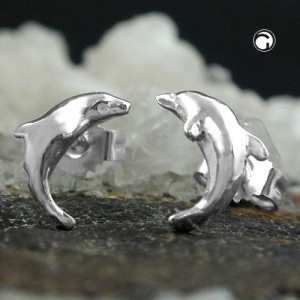 Ohrstecker 10mm springender Delfin glänzend 925 Sterlingsilber
