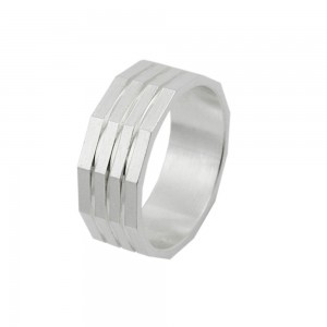 Ring matt mit 3 diamantiert Linien 925 Silber Größe 62