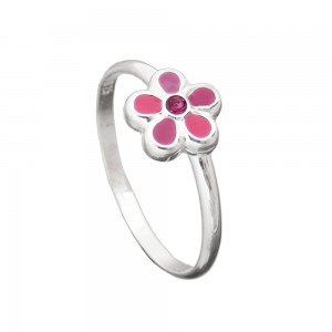 Ring Kinderring mit Blume pink 925 Silber Größe 46