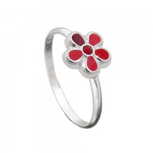 Ring Kinderring mit Blume rot 925 Silber Größe 48