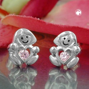Ohrstecker Mädchen Herz pink 925 Sterlingsilber