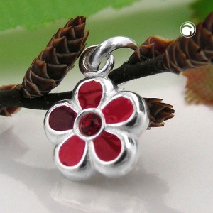 Anhänger Blume rot lackiert 925 Sterlingsilber