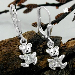 Ohrring kleiner Bär Zirkonia 925 Sterlingsilber