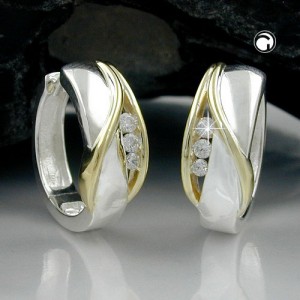 Creolen Ohrringe bicolor Zirkonias 925 Sterlingsilber