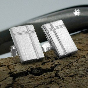 Ohrstecker Viereck mit Kreuz matt 925 Sterlingsilber
