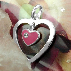 Anhänger Herz mit rosa Herz 925 Sterlingsilber