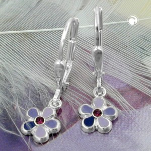 Ohrring Blume lila-lackiert 925 Sterlingsilber