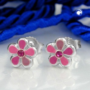 Ohrstecker Blume pink-lackiert 925 Sterlingsilber