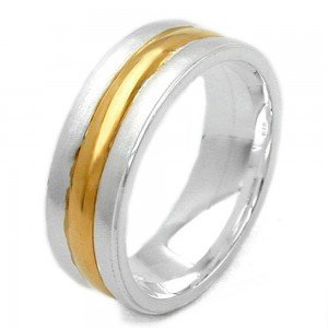 Ring bicolor 3 gewölbte Rillen 925 Silber
