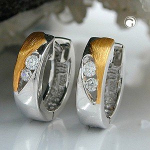 Creolen Ohrringe Zirkonia bicolor 925 Sterlingsilber