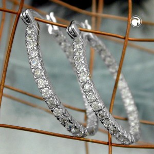 Creolen Ohrringe Strass rhodiniert 925 Sterlingsilber