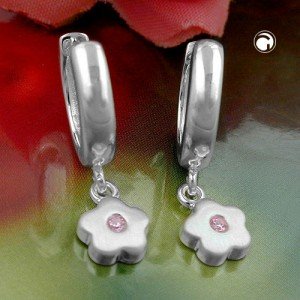 Creolen Ohrringe Hänger Blume rosa 925 Sterlingsilber