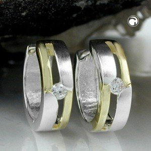 Creolen Ohrringe bicolor mit Zirkonia 925 Sterlingsilber