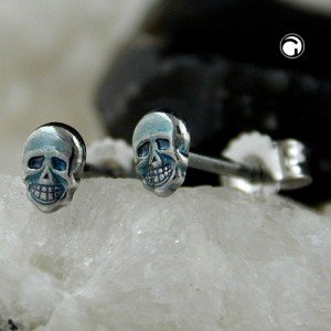 Ohrstecker Totenkopf geschwärzt 925 Sterlingsilber