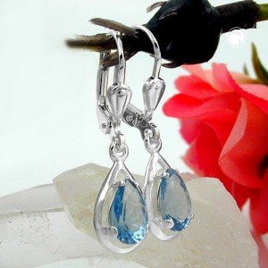 Ohrring synthetischer Aqua 925 Sterlingsilber