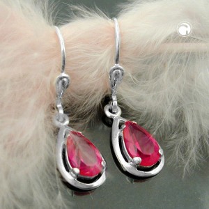 Ohrring synthetischer Rubin 925 Sterlingsilber