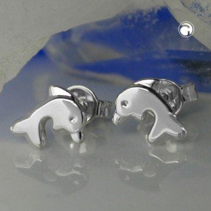Ohrstecker 8x7mm Delfin glänzend rhodiniert 925 Sterlingsilber