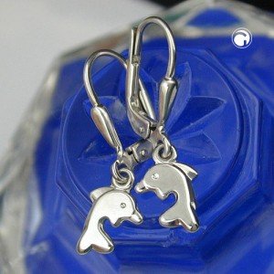 Ohrring 23x7mm Delfin glänzend rhodiniert 925 Sterlingsilber