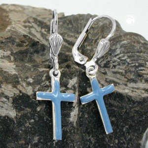 Ohrring Kreuz hellblau-email 925 Sterlingsilber