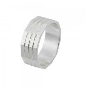 Ring matt mit 3 diamantiert Linien 925 Silber Größe 62