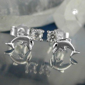 Ohrstecker 9x5mm Delfin mit Zirkonia 925 Sterlingsilber