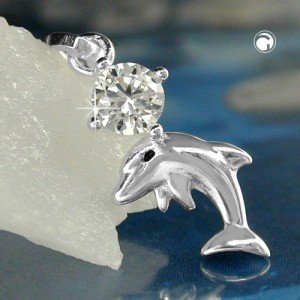 Anhänger 16x8mm Delfin mit Zirkonia glänzend 925 Sterlingsilber