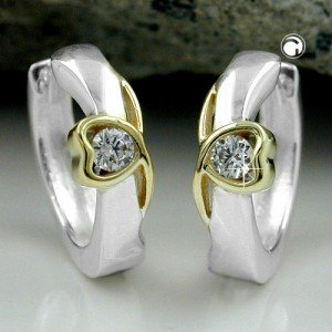 Creolen Ohrringe bicolor Herz Zirkonia 925 Sterlingsilber