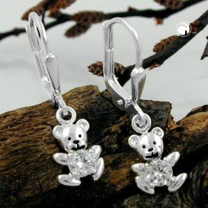 Ohrring kleiner Bär Zirkonia 925 Sterlingsilber
