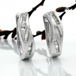 Creolen Ohrringe Zirkonia rhodiniert 925 Sterlingsilber