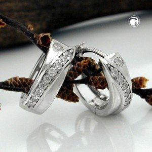 Creolen Ohrringe Zirkonia rhodiniert 925 Sterlingsilber