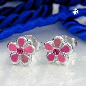 Ohrstecker Blume pink-lackiert 925 Sterlingsilber