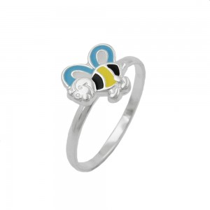 Ring Biene gelb-schwarz-blau 925 Silber Größe 46