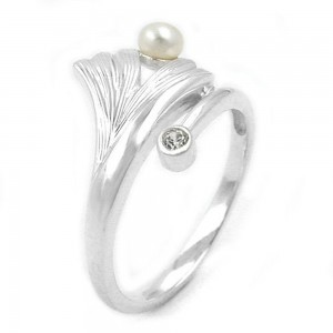 Ring Ginkgoblatt Zirkonia 925 Silber Größe 62