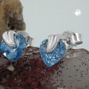 Ohrstecker Herz synth Aquamarin 925 Sterlingsilber