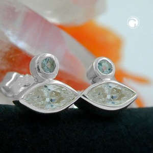 Ohrstecker Zirkonia mit synth Aquamarin 925 Sterlingsilber
