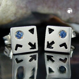 Ohrstecker Gesicht Zirkonia blau-sw 925 Sterlingsilber