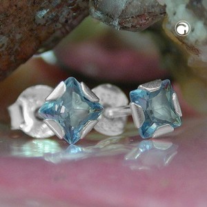 Ohrstecker 4 synth. Aqua Viereck 925 Sterlingsilber