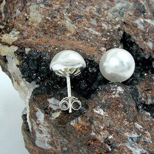 Ohrstecker 10mm Perle Imitat halbhoch 925 Sterlingsilber
