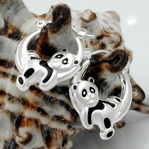 Creolen Ohrringe mit Pandabär 925 Sterlingsilber